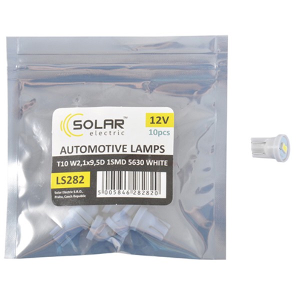 Фото - Автолампа Solar LED 12V T10 W2.1x9.5d 1SMD 5630 white 10 шт. (LS282_P)