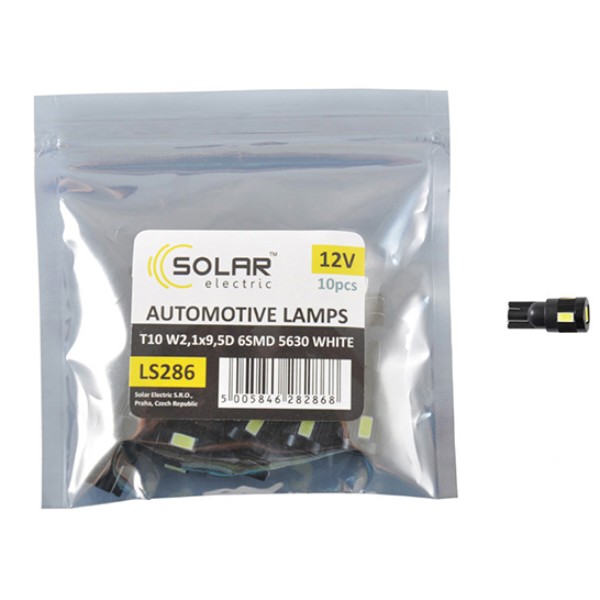 Фото - Автолампа Solar LED 12V T10 W2.1x9.5d 6SMD 5630 white 10 шт. (LS286_P)