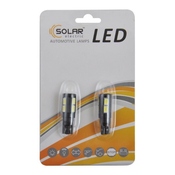 Фото - Автолампа Solar LED 12V T10 W2.1x9.5d 10SMD 5630 white 2 шт. (LS287_B2)