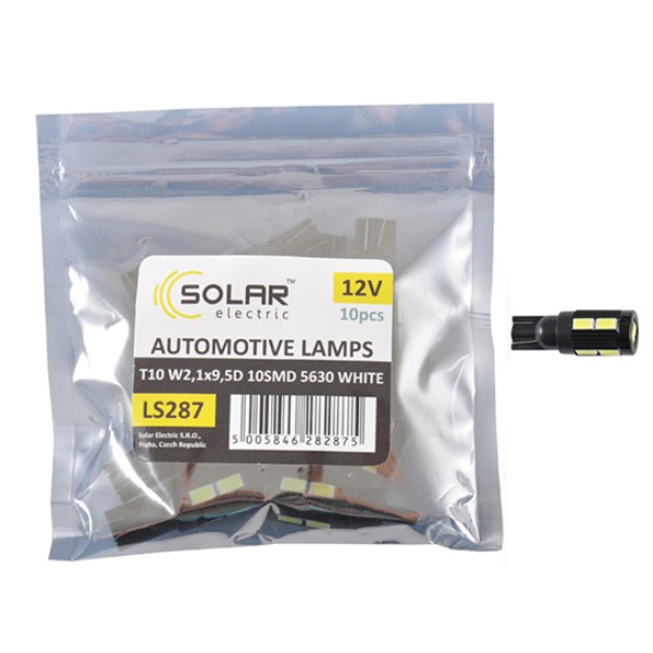 Фото - Автолампа Solar LED 12V T10 W2.1x9.5d 10SMD 5630 white 10 шт. (LS287_P)