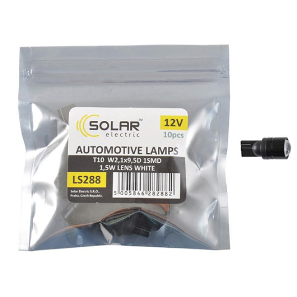 Фото - Автолампа Solar LED 12V T10 W2.1x9.5d 1SMD 1,5W with lens white 10 шт. (LS288_P)