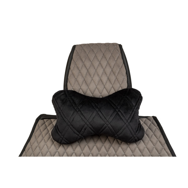 Фото - Автомобільна подушка на підголівник EVAtech з алькантари 27х16 см чорна з чорною ниткою, великий ромб SPALHRBB