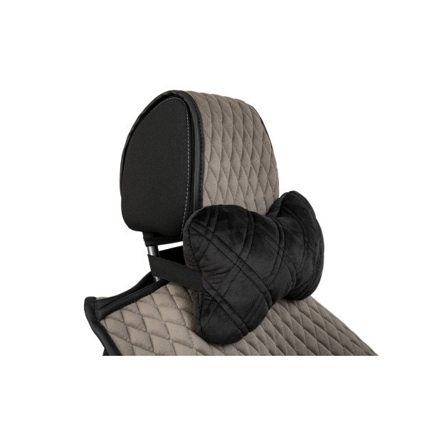 Фото - Автомобільна подушка на підголівник EVAtech з алькантари 27х16 см чорна з чорною ниткою, великий ромб SPALHRBB