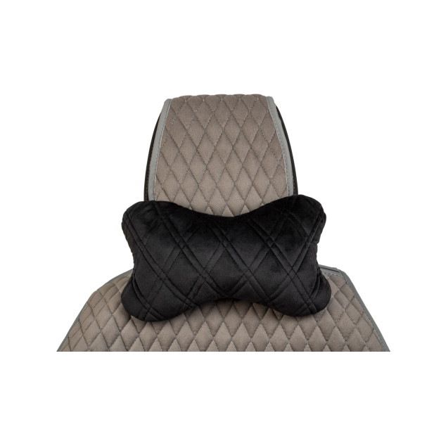 Фото - Автомобільна подушка на підголівник EVAtech з алькантари 27х16 см чорна з чорною ниткою, великий ромб SPALHRBB