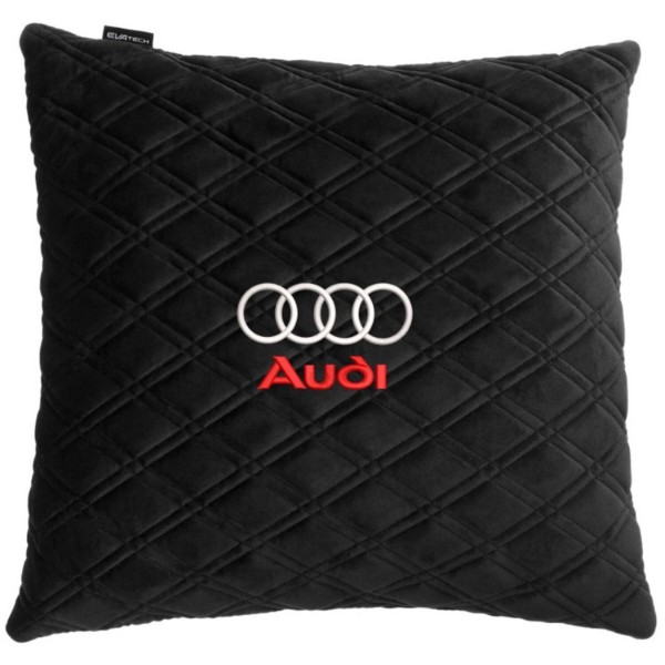 Фото - Автомобильная подушка EVAtech из алькантары 40x40 см Audi черная с черной нитью, большой ромб SPBALHRBBV003