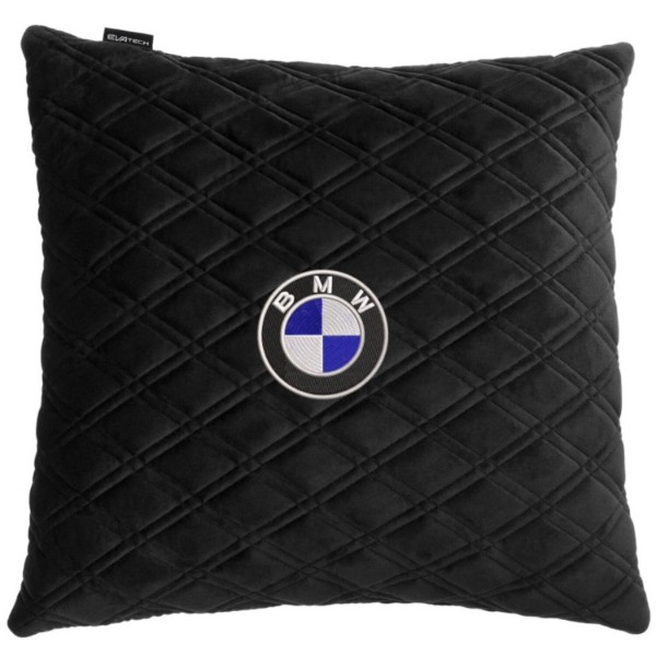 Фото - Автомобільна подушка EVAtech з алькантари 40x40 см BMW чорна з чорною ниткою, великий ромб SPBALHRBBV005