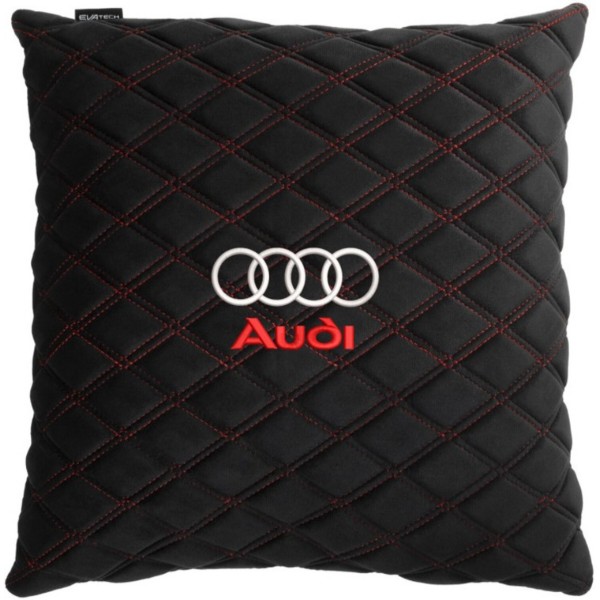 Фото - Автомобільна подушка EVAtech з алькантари 40x40 см Audi чорна з червоною ниткою, великий ромб SPBALHRBRV003