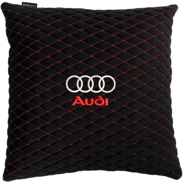 Фото - Автомобільна подушка EVAtech з алькантари 40x40 см Audi чорна з червоною ниткою, малий ромб SPBALMRBRV003