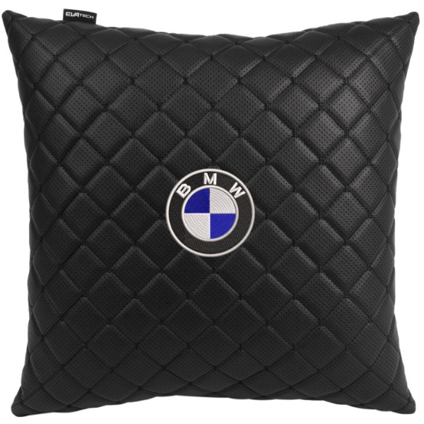 Фото - Автомобільна подушка EVAtech ECO 40x40 см BMW чорна з чорною ниткою SPBCSBBV005