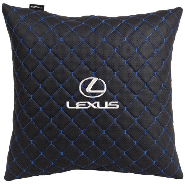 Фото - Автомобільна подушка EVAtech ECO 40x40 см Lexus чорна з синьою ниткою SPBCSBLV035