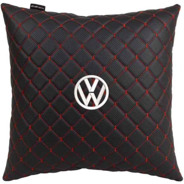 Фото - Автомобільна подушка EVAtech ECO 40x40 см Volkswagen чорна з червоною ниткою SPBCSBRV032