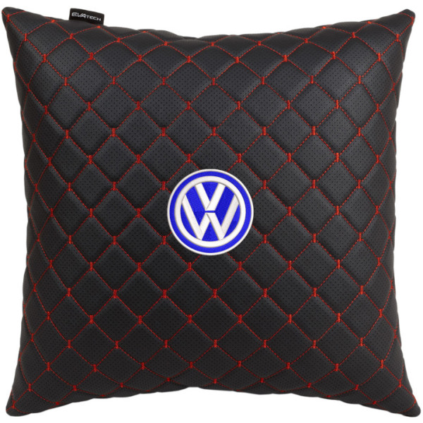 Фото - Автомобільна подушка EVAtech ECO 40x40 см Volkswagen чорна з червоною ниткою SPBCSBRV033