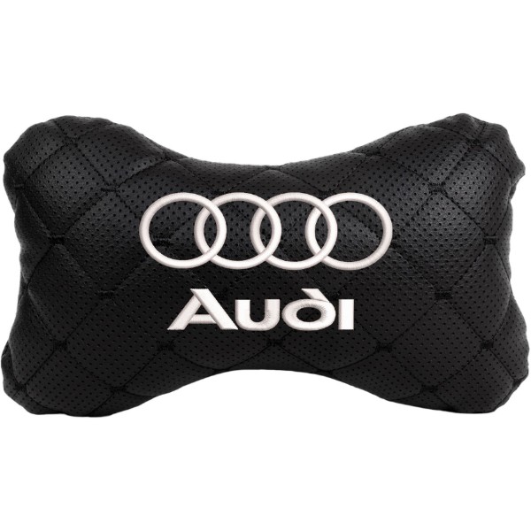 Фото - Автомобильная подушка на подголовник EVAtech ECO 27х16 см Audi черная с черной нитью SPCRBBV095