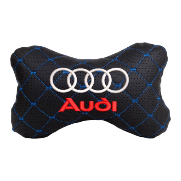 Фото - Автомобільна подушка на підголівник EVAtech ECO 27х16 см Audi чорна з синьою ниткою SPCRBLV003