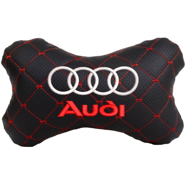 Фото - Автомобильная подушка на подголовник EVAtech ECO 27х16 см Audi черная с красной нитью SPCRBRV003