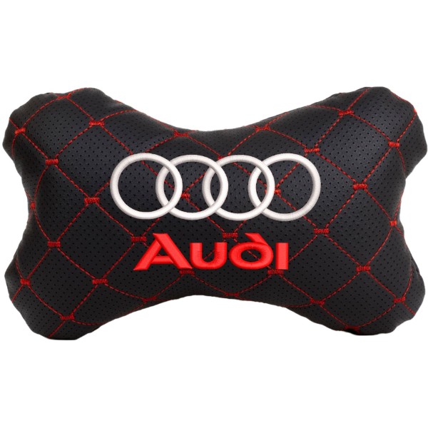 Фото - Автомобильная подушка на подголовник EVAtech ECO 27х16 см Audi черная с красной нитью SPCRBRV003