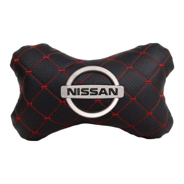 Фото - Автомобільна подушка на підголівник EVAtech ECO 27х16 см Nissan чорна з червоною ниткою SPCRBRV021