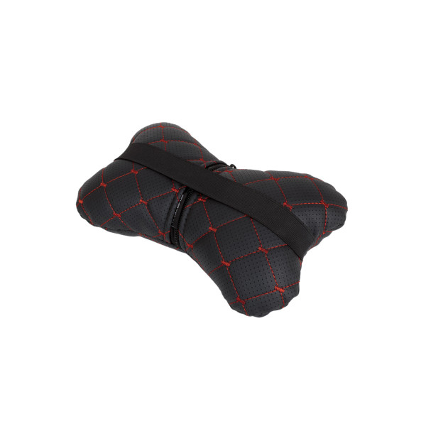 Фото - Автомобільна подушка на підголівник EVAtech ECO 27х16 см Nissan чорна з червоною ниткою SPCRBRV021