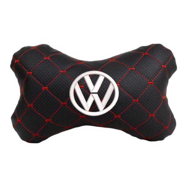Фото - Автомобільна подушка на підголівник EVAtech ECO 27х16 см Volkswagen чорна з червоною ниткою SPCRBRV032
