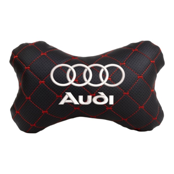 Фото - Автомобільна подушка на підголівник EVAtech ECO 27х16 см Audi чорна з червоною ниткою SPCRBRV095