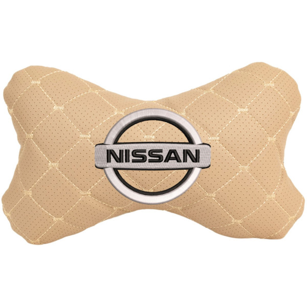 Фото - Автомобільна подушка на підголівник EVAtech ECO 27х16 см Nissan бежева з бежевою ниткою SPCRIIV021