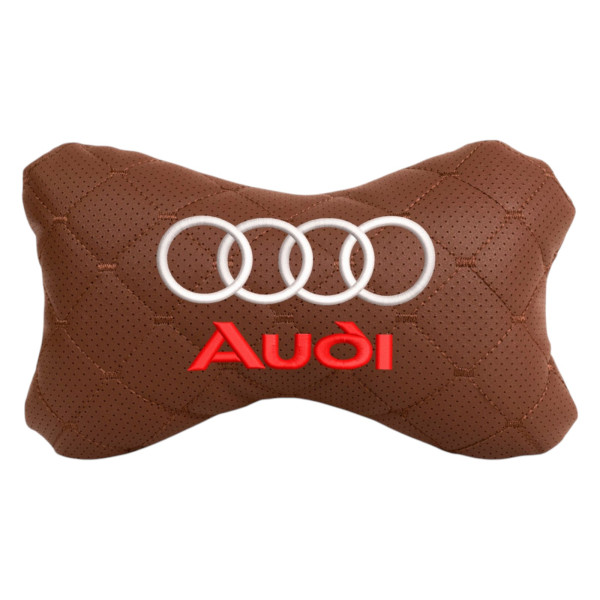 Фото - Автомобільна подушка на підголівник EVAtech ECO 27х16 см Audi коричнева з коричневою ниткою SPCRZZV003