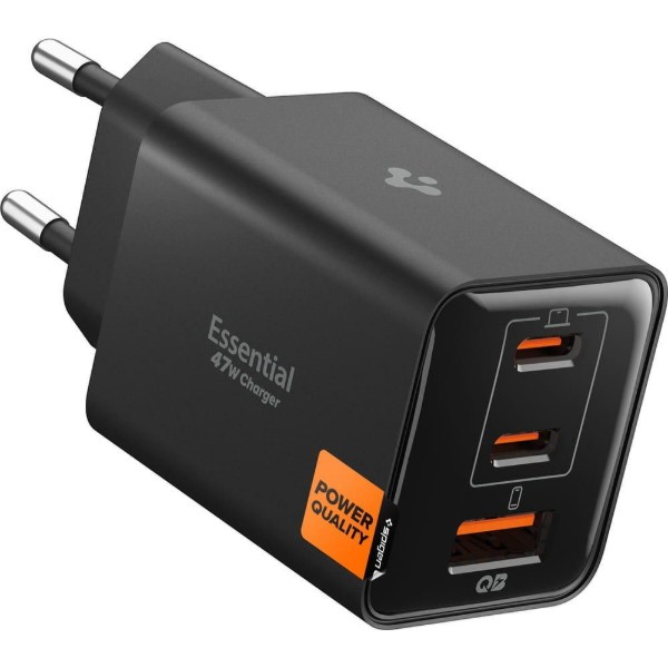 Фото - Мережевий зарядний пристрій Spigen Essential 47W Wall Charger 2Type-C + 1Type-A EE473EU black (ACH09465)