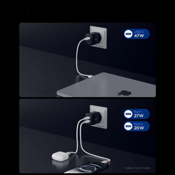 Фото - Мережевий зарядний пристрій Spigen Essential 47W Wall Charger 2Type-C EE472EU black (ACH09457)