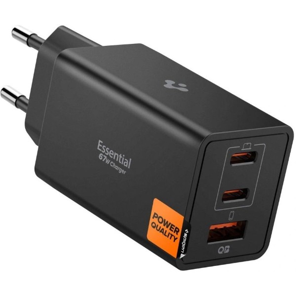 Фото - Мережевий зарядний пристрій Spigen Essential 67W Wall Charger 2Type-C + 1Type-A EE673EU black (ACH09458)