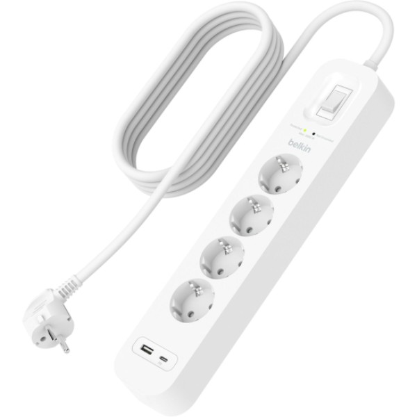 Фото - Сетевой фильтр Belkin 2m 4хТипF, 16А, USB-A/USB-C 18Вт White (SRB001VF2M-V2)