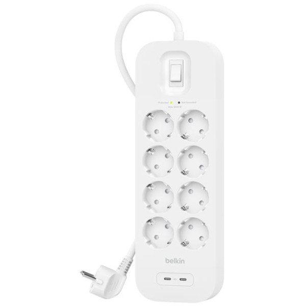 Фото - Мережевий фільтр Belkin 8хType F USB-C/USB-C 30Вт 2 м White (SRB004VF2M)