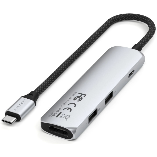 Фото - Хаб USB Satechi 4-in-1 USB-C Slim Multiport Adapter 4K Silver (ST-P4SS)