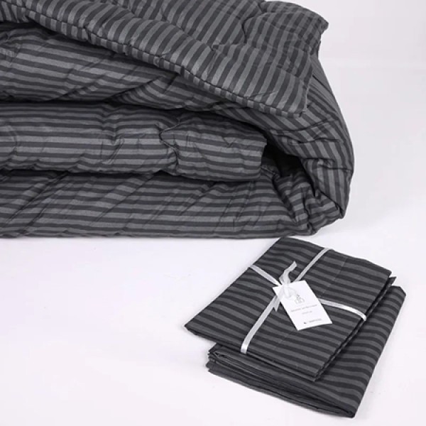 Фото - Ковдра демісезонна полуторна MirSon антиалергенна №164 Сolor Fun Line 17-0611 Stripe Black з евкаліптовим волокном 155х215 + нав. 2 шт. (2200010859430)