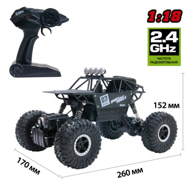 Фото - Радіокерована машинка Sulong Toys Off-Road Crawler – Max Speed (матовый черный, метал. корпус) (SL-112RHMBl)