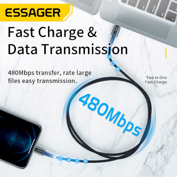 Фото - Кабель Essager Sunset Type-C to Lightning 20W USB Charging Cable 0.5m Black (EXCTL-CGB01)
