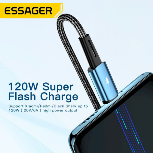 Фото - Кабель синхронізації даних Essager Sunset USB A to Type C 120W USB Charging Cable 1m Blue (EXC120-CG03-P)