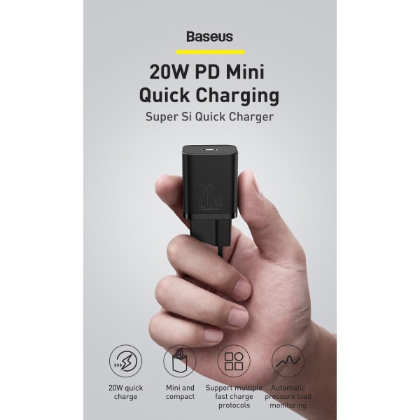 Фото - Сетевое зарядное устройство Baseus Super Si Quick Charger 1C 20W EU Blue (CCSUP-B03)