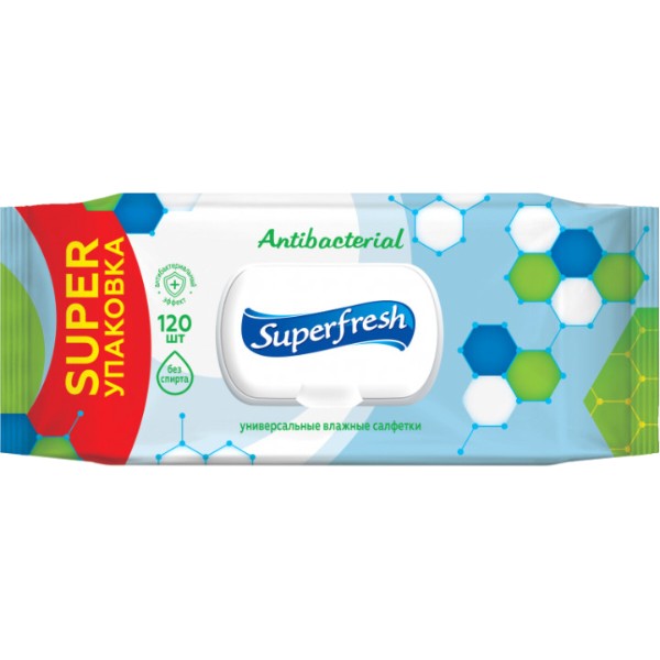 Фото - Салфетки влажные для детей Superfresh Antibacterial с клапаном 120 шт. (4823071642285)