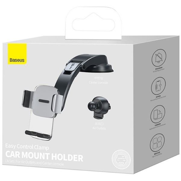Фото - Автодержатель Baseus Easy Control Clamp Pyste Type + Air Outlet set Black (SUYK000001)