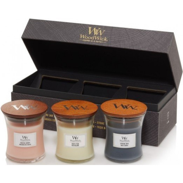 Фото - Набір свічок Woodwick mini Coastal Sunset, Evening Onyx, Solar Ylang (1727429E)