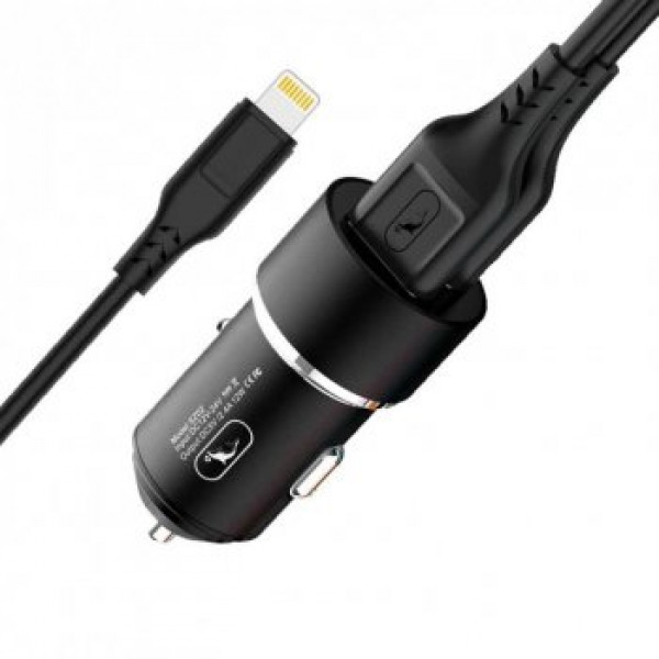 Фото - Автомобільний зарядний пристрій SkyDolphin SZ02L Aluminium (2USB, 2.4A) Black + кабель Lightning (AZP-000071)