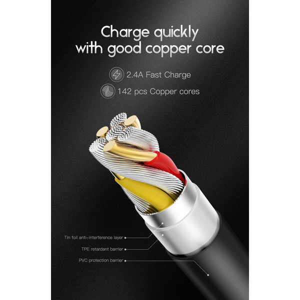 Фото - Кабель синхронізації даних T-phox Nets T-M801 Micro USB - 2m (Black)