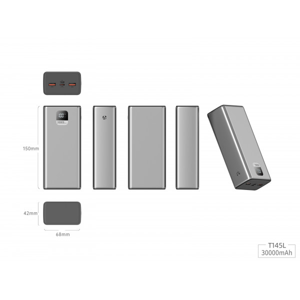 Фото - Батарея мобільна Xipin T145 PD20W 30000mAh Gray (T145LF)