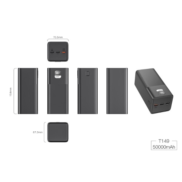 Фото - Батарея мобильная Xipin T149 PD20W+22.5 50000mah Black