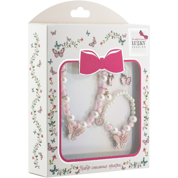 Фото - Дитяча біжутерія Lukky Набір перлинного намиста Fashion з підвіскою сережками-кліпсами та браслетом (T24790)