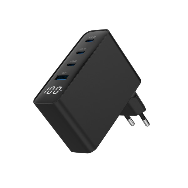 Фото - Мережевий зарядний пристрій Gembird 1xUSB-A (QC3.0 30W)+3xType-C (PD 100W) Black (TA-UC-PDQC100LCD-01-BK)