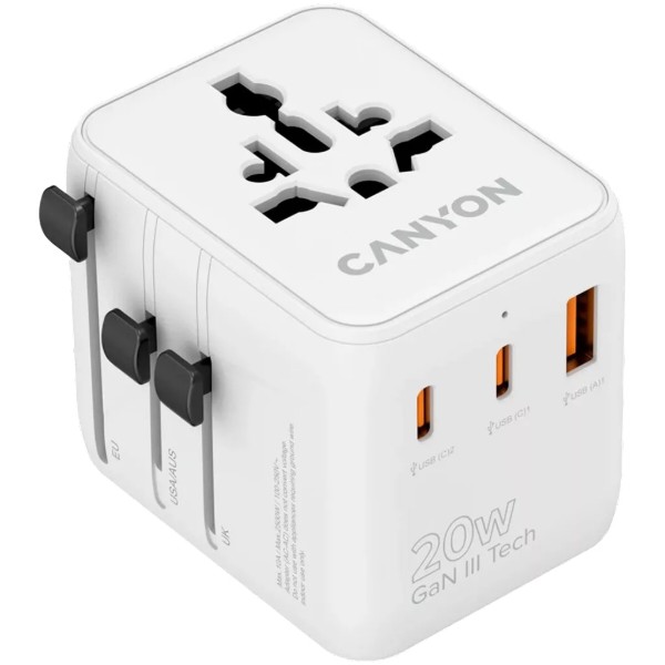 Фото - Мережевий зарядний пристрій Canyon OnTour 20 Travel Adapter EU/UK/US/AUS 20W White (CNS-TA20W1005W)