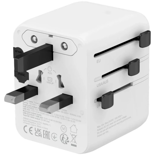 Фото - Сетевое зарядное устройство Canyon OnTour 20 Travel Adapter EU/UK/US/AUS 20W White (CNS-TA20W1005W)
