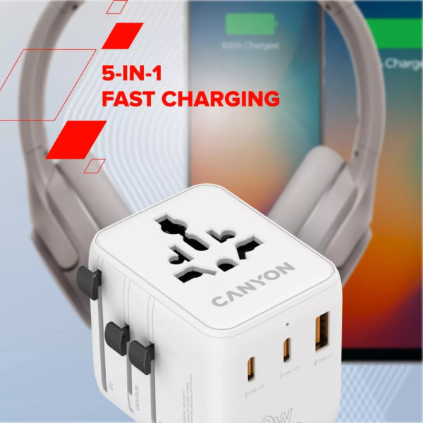 Фото - Сетевое зарядное устройство Canyon OnTour 20 Travel Adapter EU/UK/US/AUS 20W White (CNS-TA20W1005W)