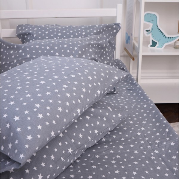 Фото - Простирадло двоспальне MirSon Фланель 012 Grey Stars 180х190 см (2200009653445)